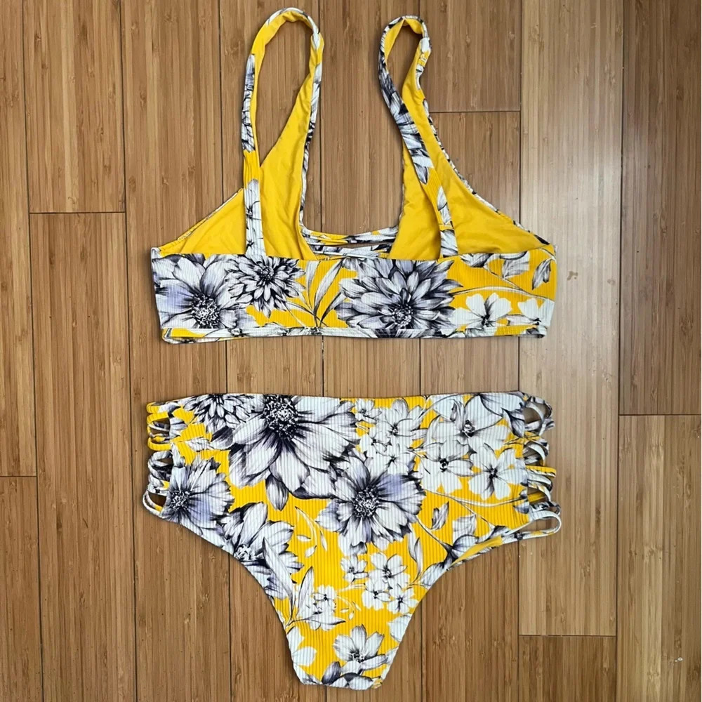 TINI BIKINI Floral Golden Yellow High Waisted Cheeky 2 Piece Bikini - Picture 8 of 12